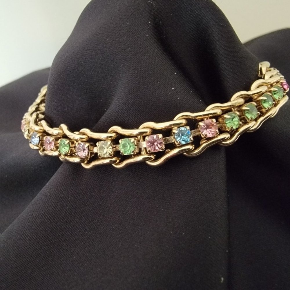 Vintage Pastel Colored Rhinestone Bracelet Approx. 7"